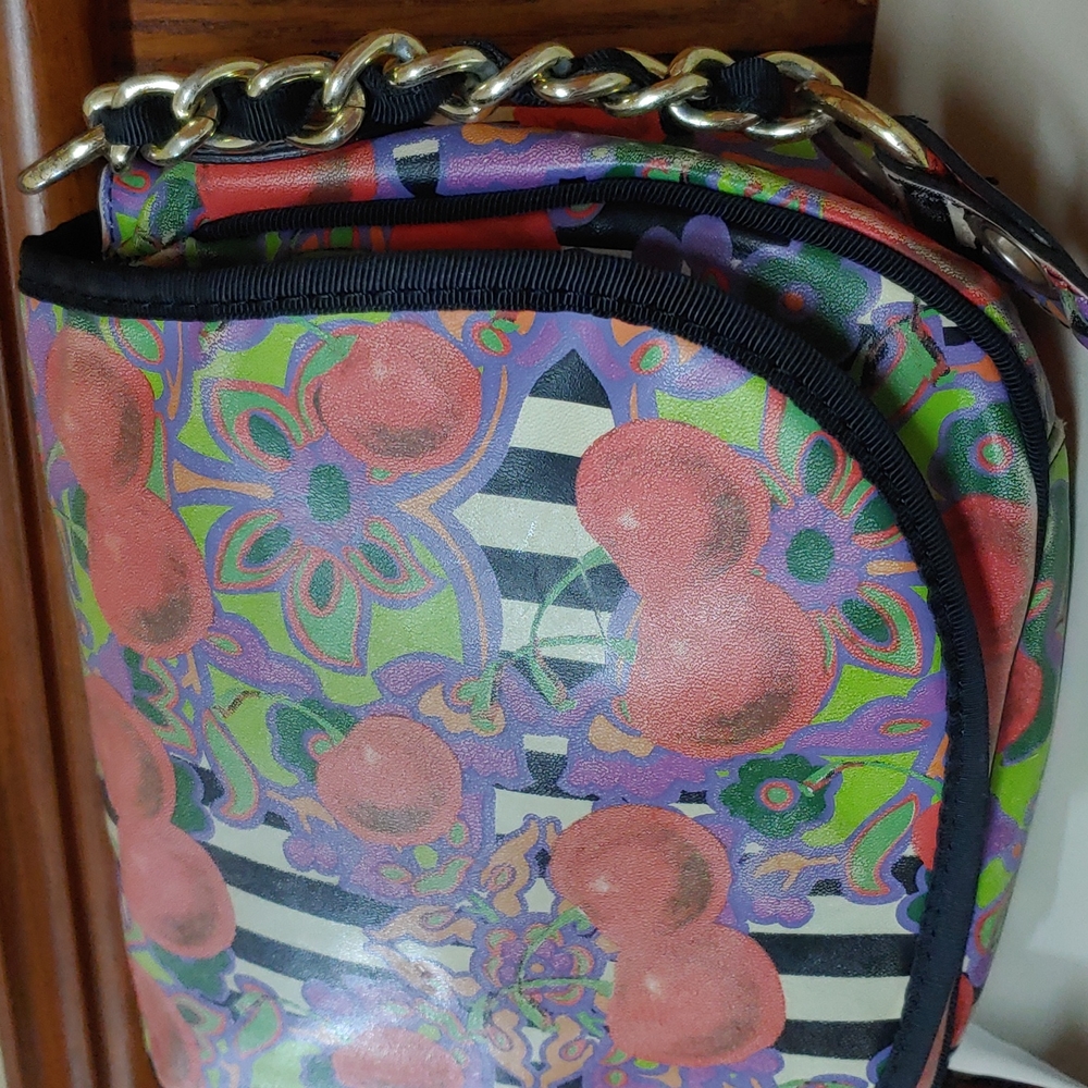Betsey Johnson Cherries and Stripes  Crossbody Saddle Bag - Picture 5 of 17